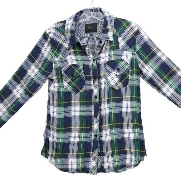 RAILS Plaid Long Sleeve Shirt Double Layer Fabric Tencel Rayon Blend Size XS - Picture 2 of 6